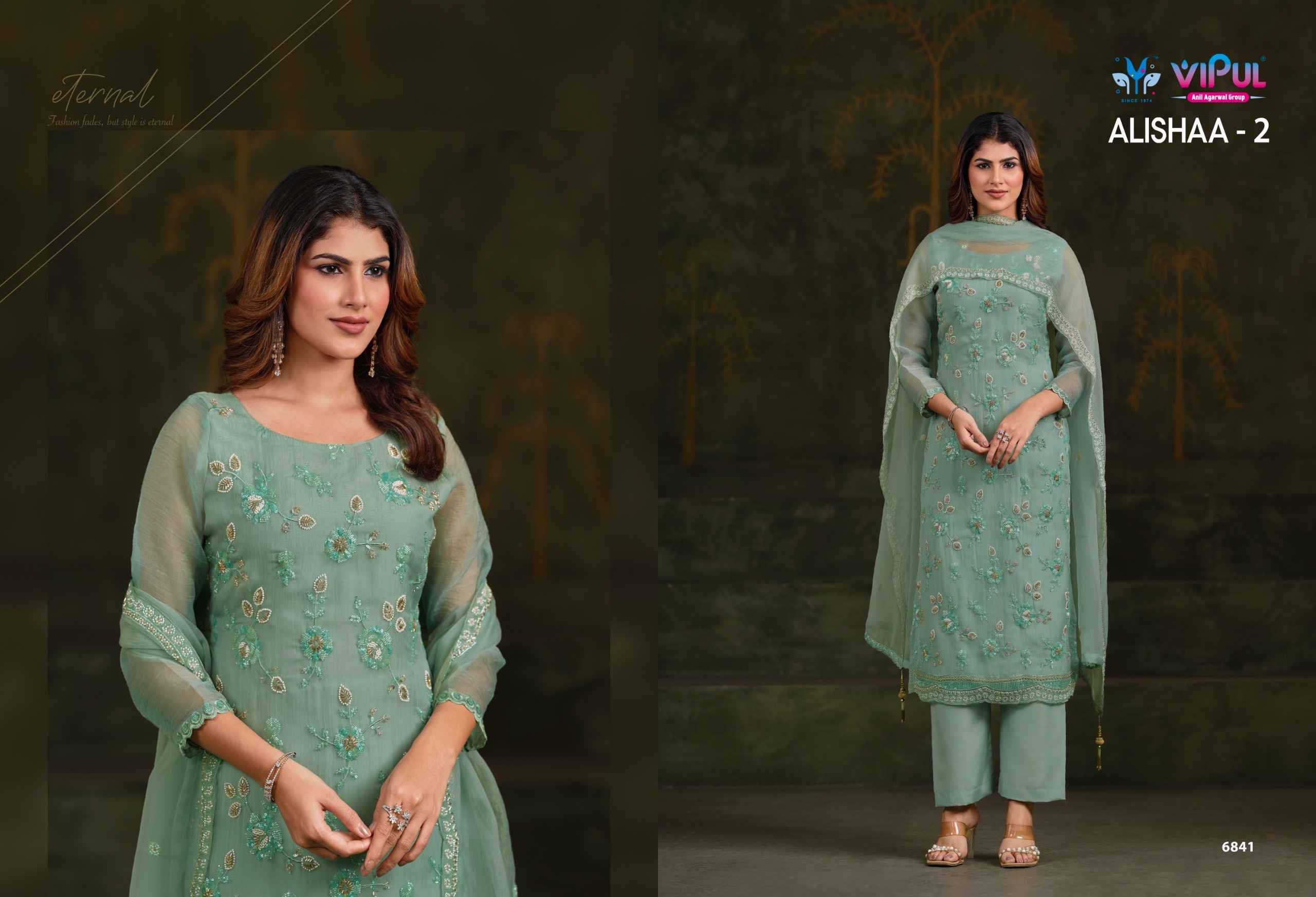 Alishaa Vol 2 By Vipul 6841 to 6846 Series Designer Festive Suits Beautiful Fancy Stylish Colorful Party Wear & Occasional Wear Chiffon Dresses At Wholesale Price